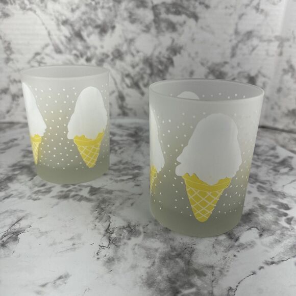 Vintage Mid Century Georges Briard Ice Cream Cone Frosted Glasses Set of 4 - Picture 2 of 13
